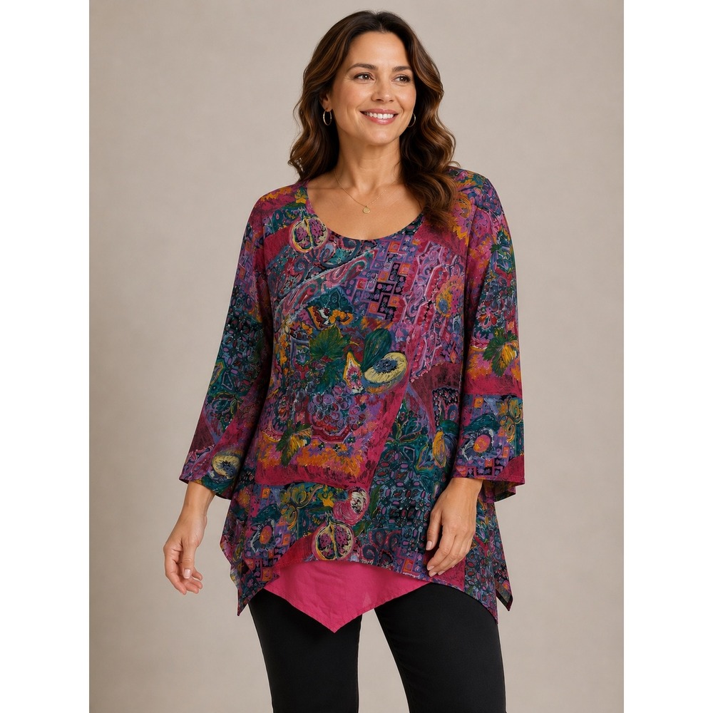 Vintage Fitting Image Womens Plus 26 Top Abstract Asymmetric Hem Rayon Lagenlook